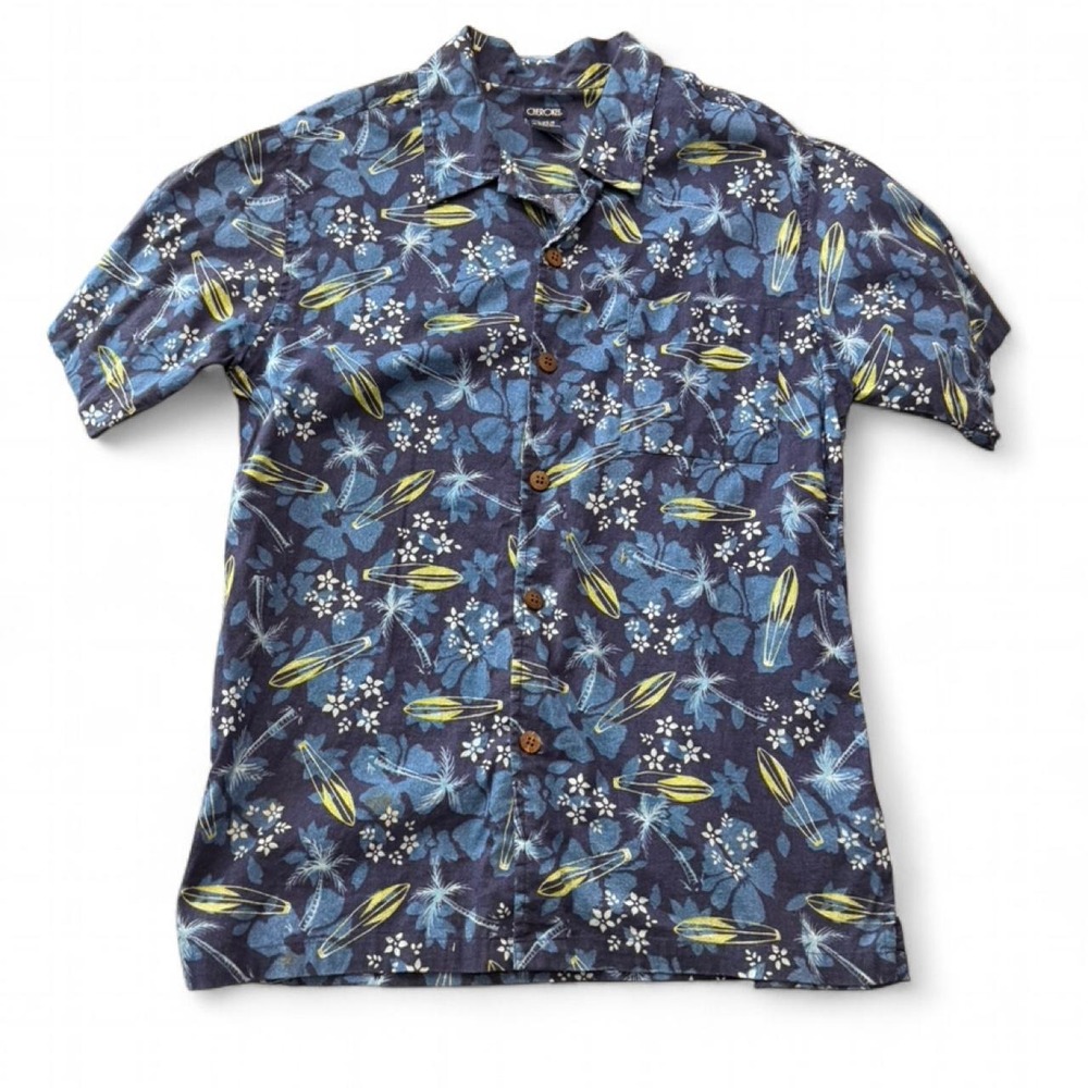 Vintage 90s Cherokee Navy Blue Surfboard &‎ Floral Print Shirt, Boys Size XL/14-